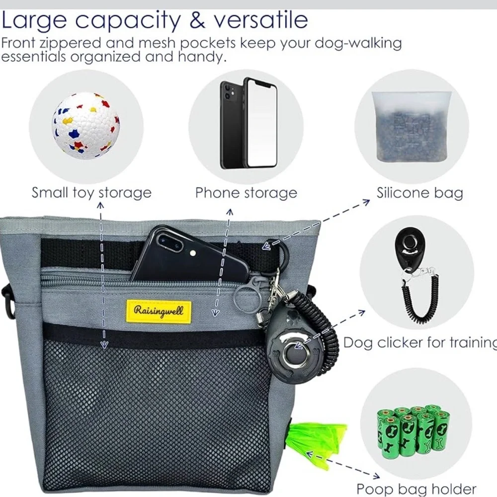 Stylish Gray Crossbody Bag dog training pouch with metal closure NWT